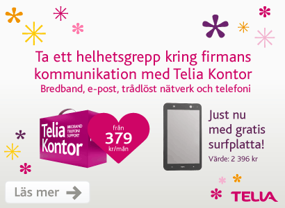 Ta ett helhetsgrepp kring firmans kommunikation med Telia Kontor  Bredband, e-post, tr�dl�st n�tverk och telefoni Just nu med gratis surfplatta!