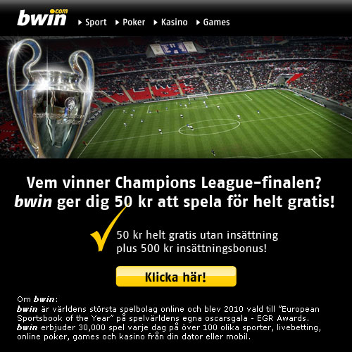 Vem vinner Champions League-finalen? -  Bwin ger dig 50 kr att spela f�r helt gratis!