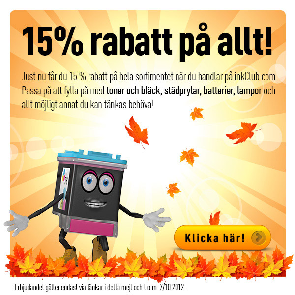 15% rabatt p� allt - erbjudande fr�n inkClub!