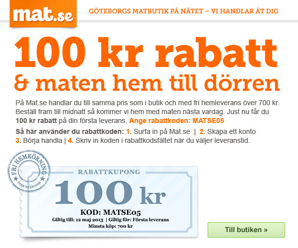 100 kr rabatt och maten hem till d�rren!